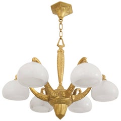 Sue et Mare French Art Deco Bronze and Glass Chandelier
