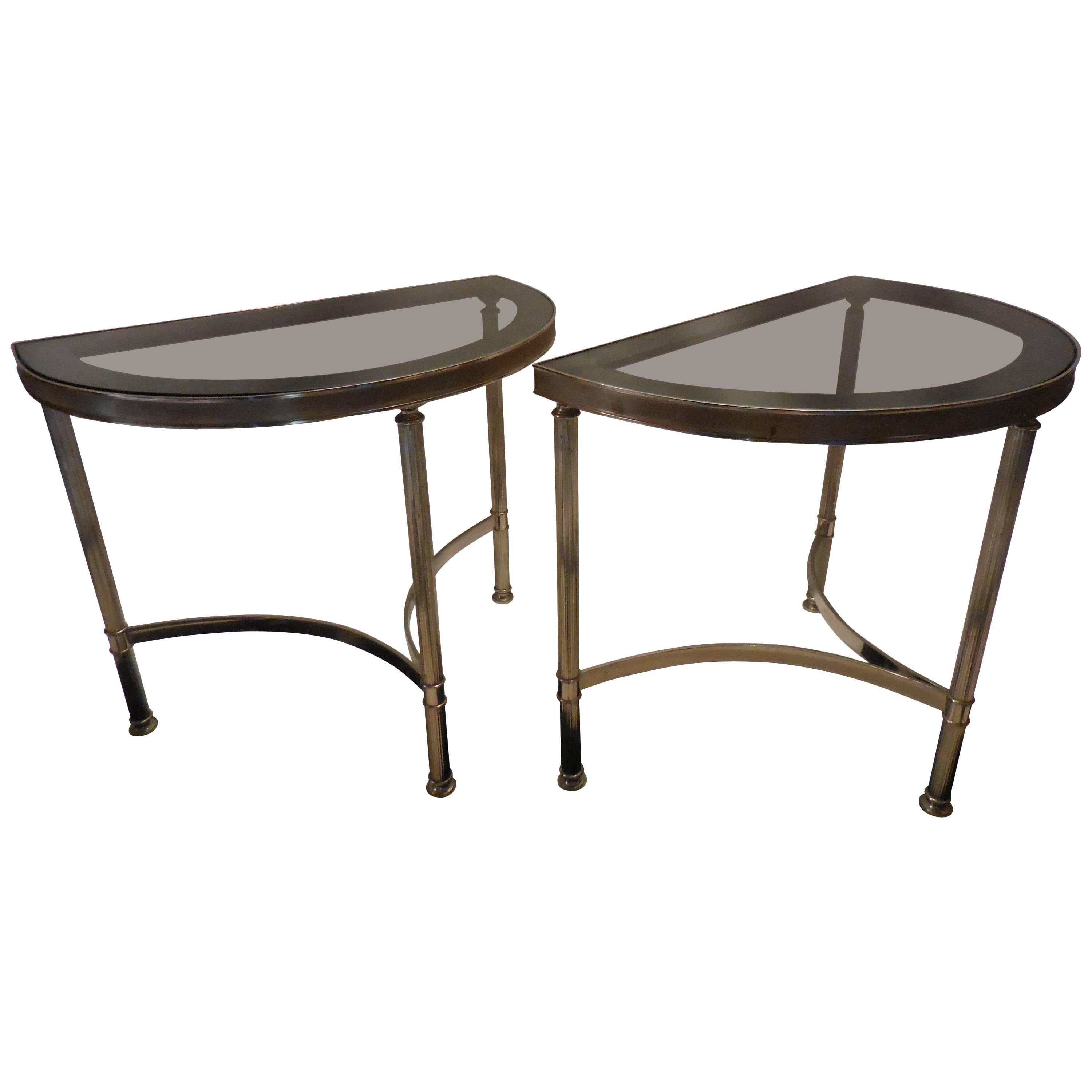 Mid-Century Demilune Side Tables, Pair For Sale