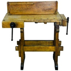 Antique 1920 Small Wooden Carpenters Workbench