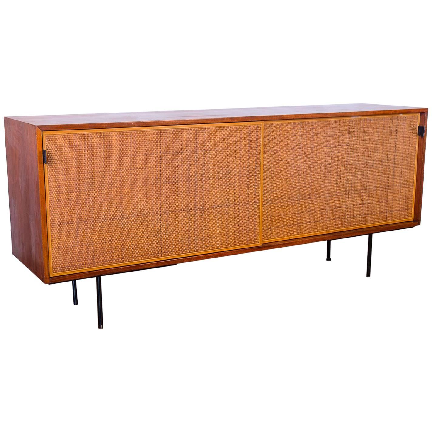 Florence Knoll Walnut and Woven Cane Credenza