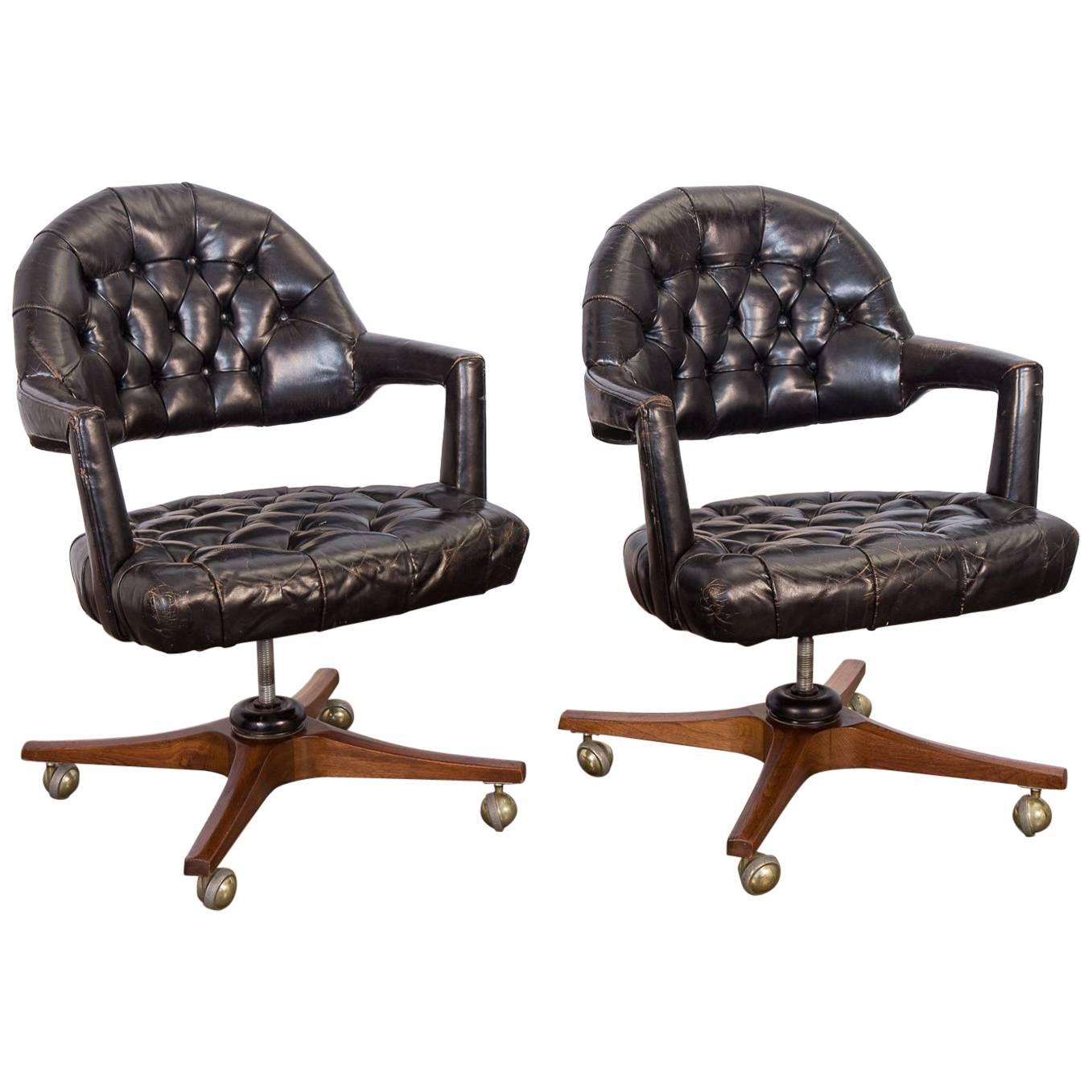 Pair of Edward Wormley Dunbar Tufted Swivel Chairs