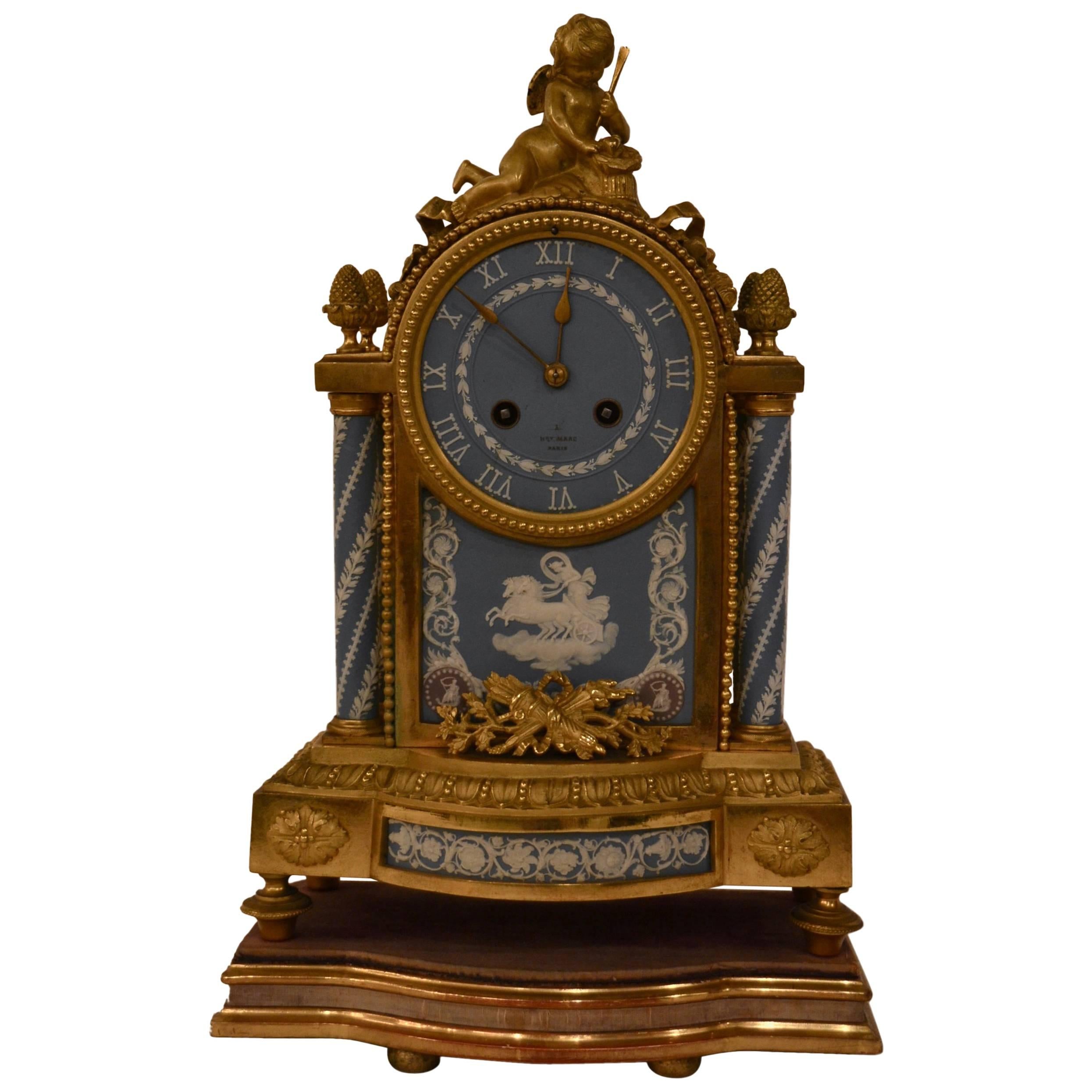 Rare 3 Color Antique Wedgwood Clock with Ormolu Mount