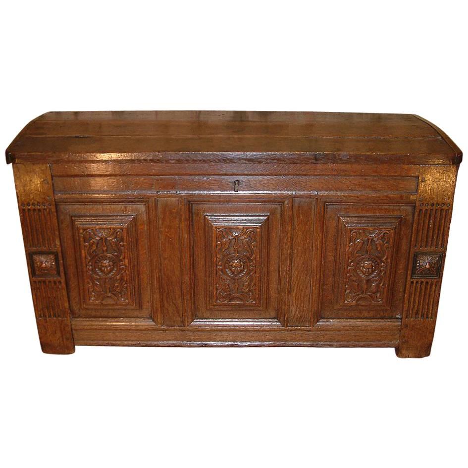 French 17th Century Oak Coffer Dated "1614" For Sale