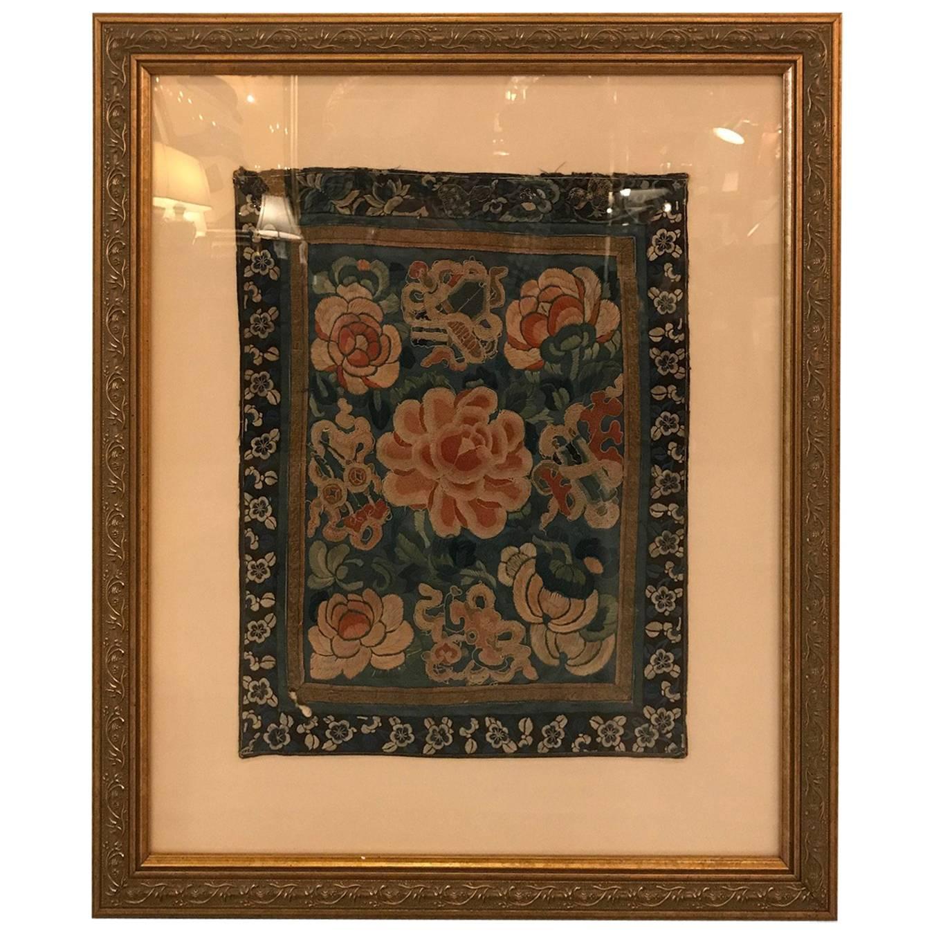 Antique Chinese Framed Silk Embroidered Panel