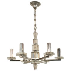 French 1940s Chandelier with Six Chrome Arms