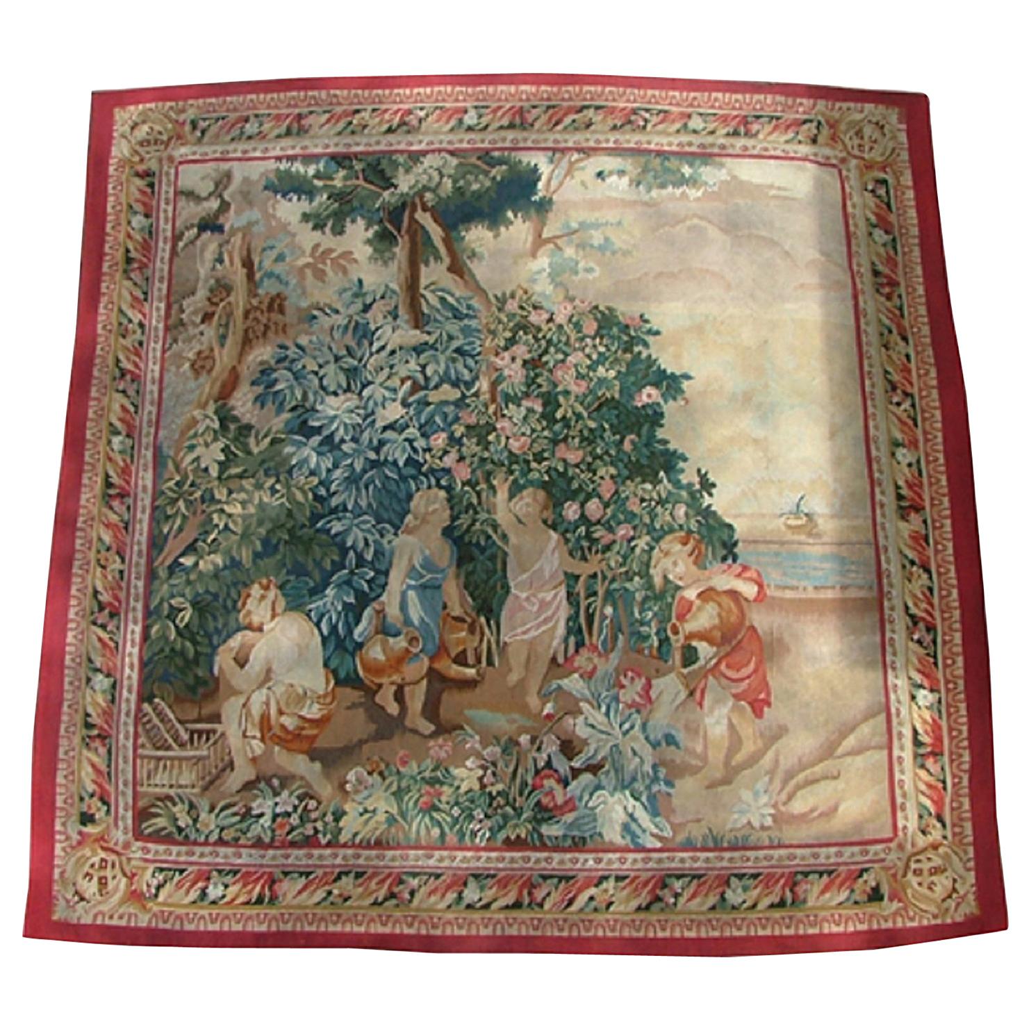 Aubusson Style Tapestry "Adam, Eve, Cain & Abel Outside the Garden of Eden"