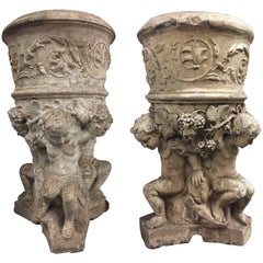 Pair of Italian Neoclassical Style Cast Stone Jardinieres, 19th Century