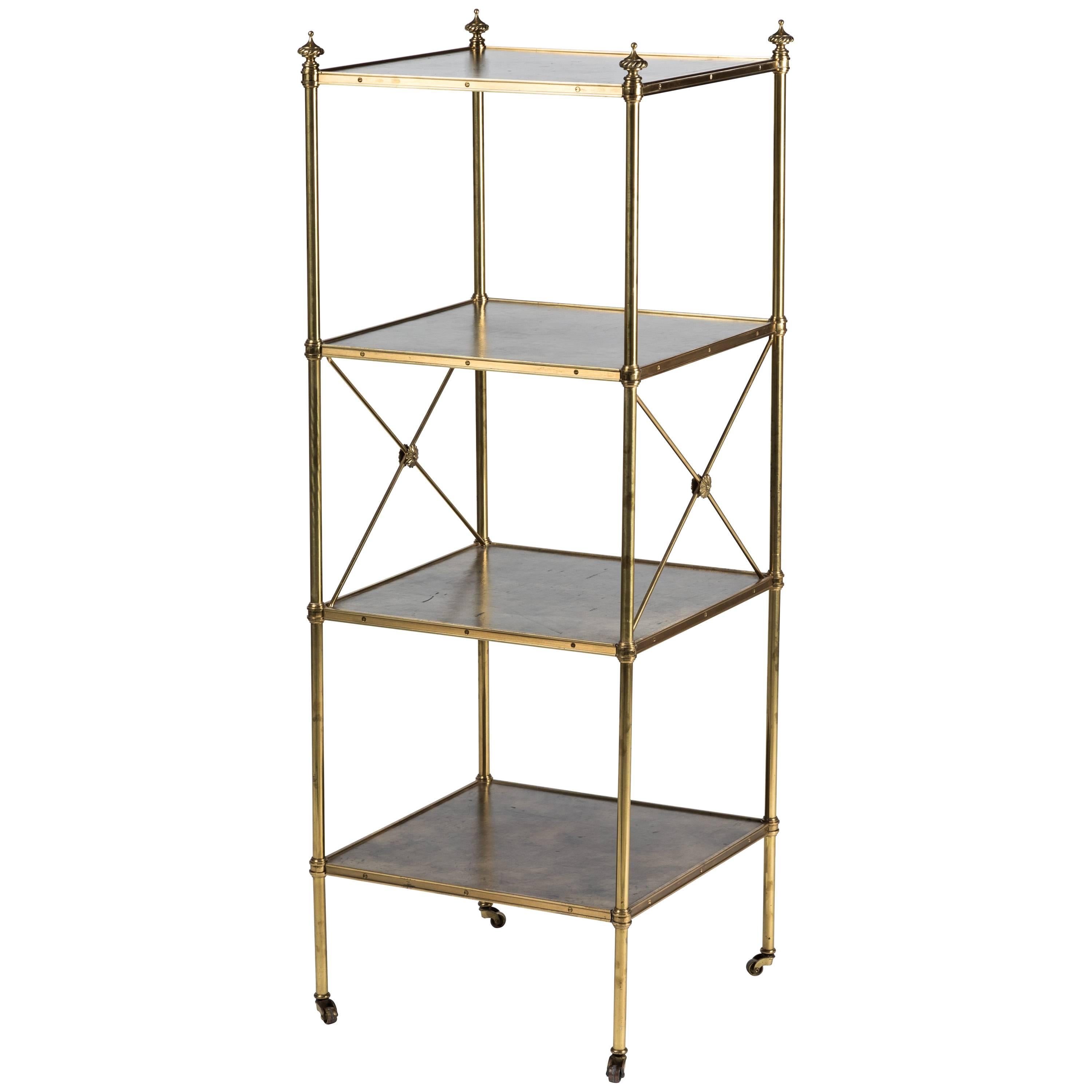 Empire Style Brass and Leather Etagere by Baker