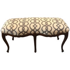 Italian Carved Walnut Upholstered Bench