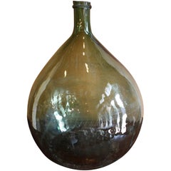 Large French Handblown Green Glass Demijohn Bottle