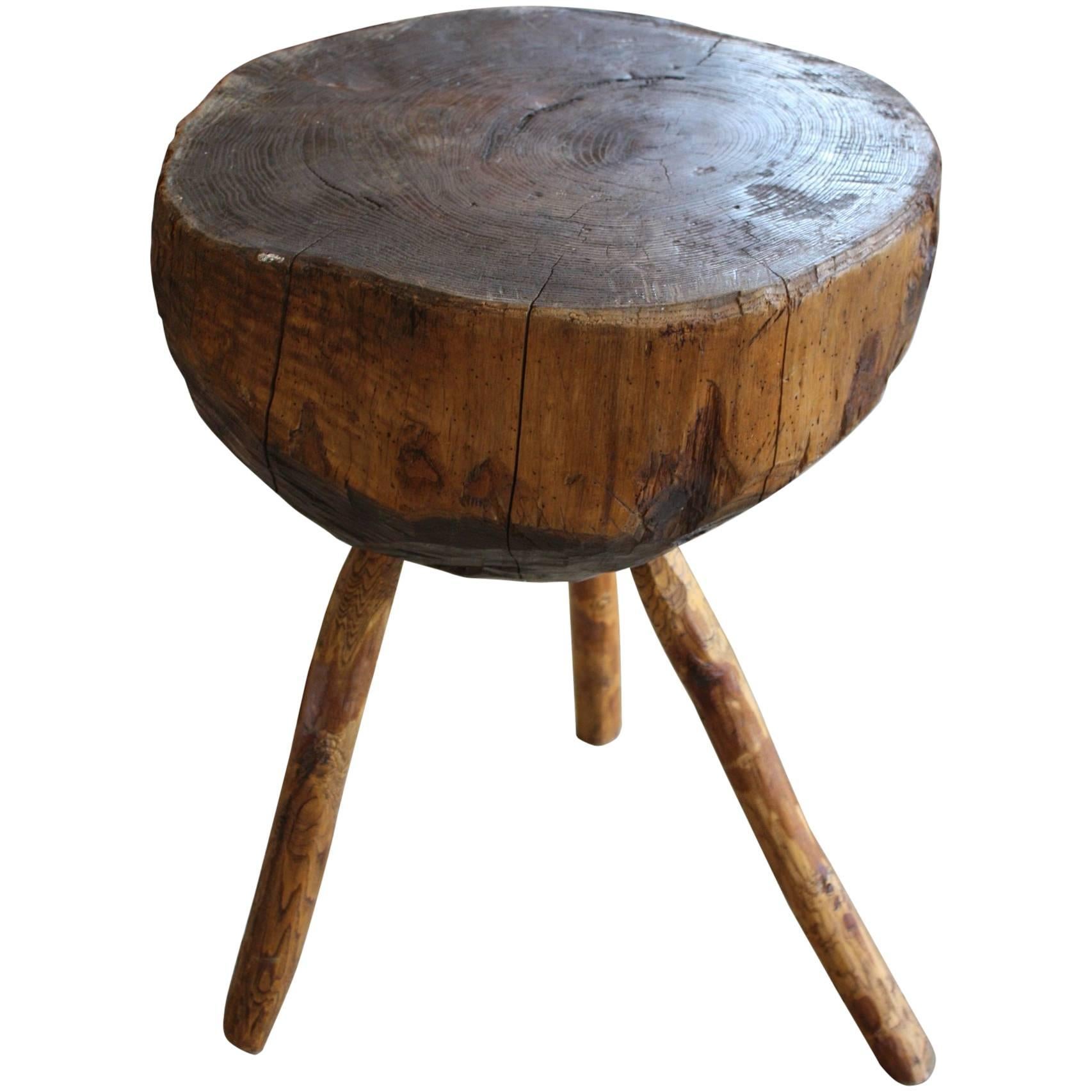 Antique French Chopping Block with Three Legs