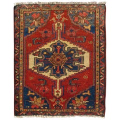 Small Antique Serapi Rug with Medallion, Floral Cornices and Charcoal Border
