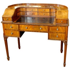 Rare Old English Inlaid Crotch Mahogany "Carlton House" Writing Desk