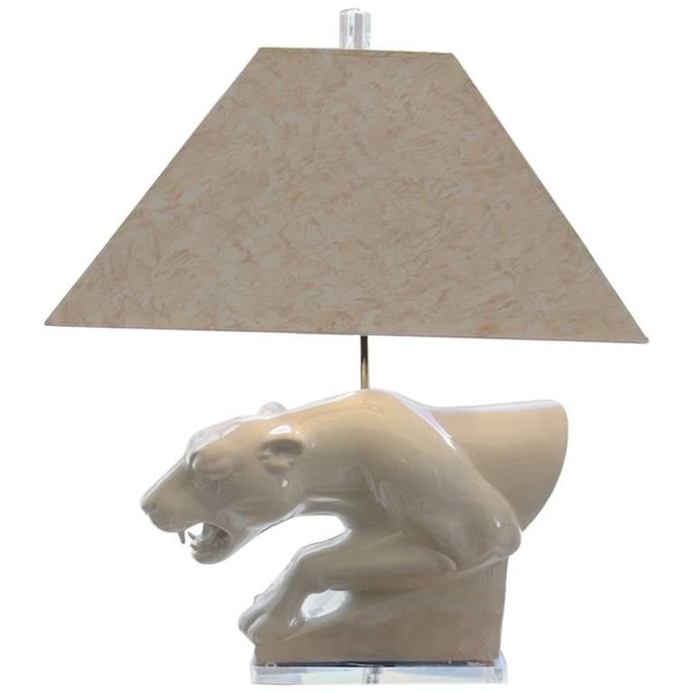  Blanc de Chine Panther-Form Table Lamp