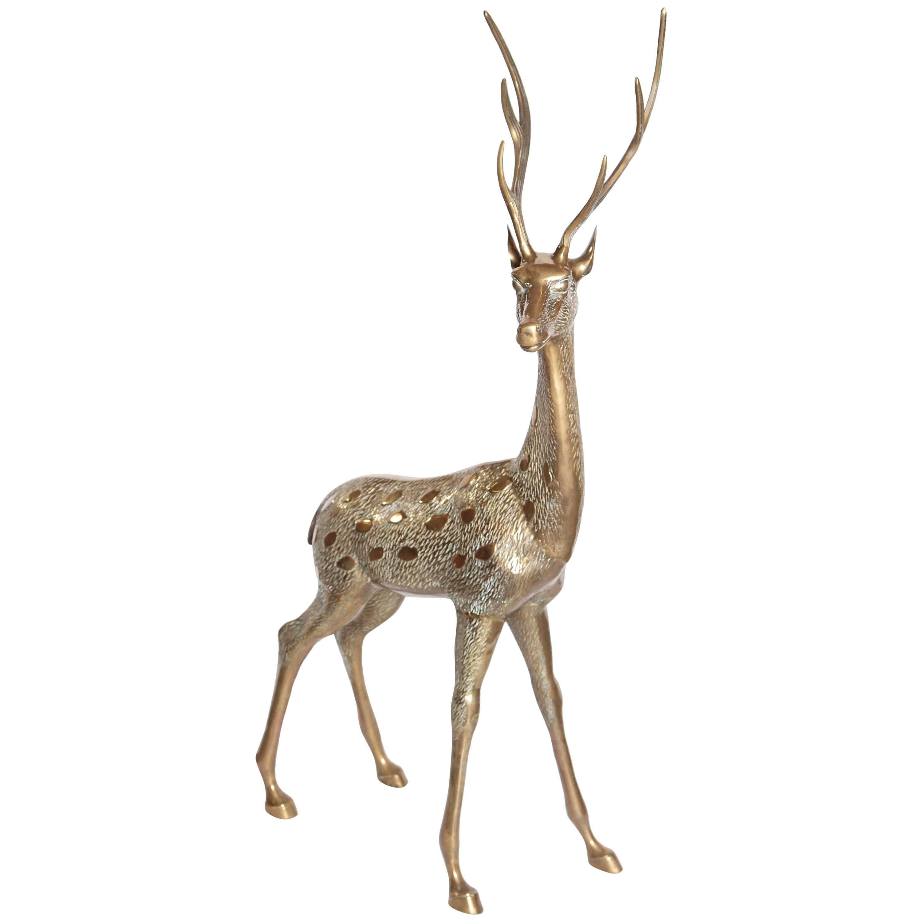 Large Vintage Brass Deer Sculpture