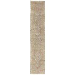 Light Colored Vintage Turkish Oushak  Narrow Runner With Medallions 
