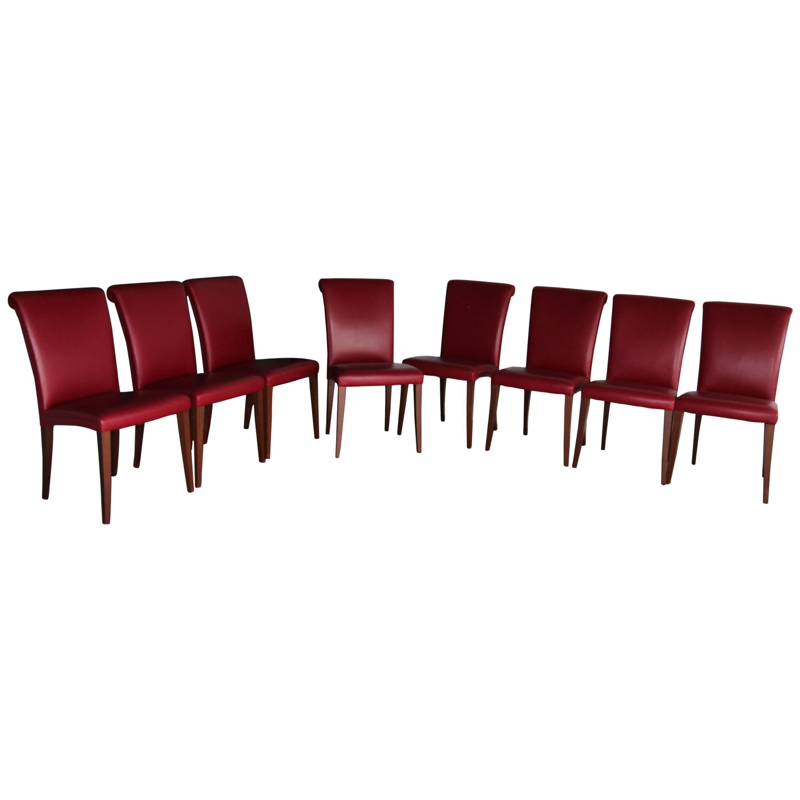 Poltrona Frau ‘Vittoria’ Set of Eight Dining Chairs in Claret Leather For Sale