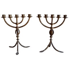 Pair of Antique French Gilded Iron Candlesticks, circa 1930