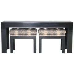 Parson Style Black Lacquered Console Table and Benches 5