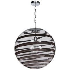 Lampes à suspension globe en verre de Murano avec motif de tourbillon noir