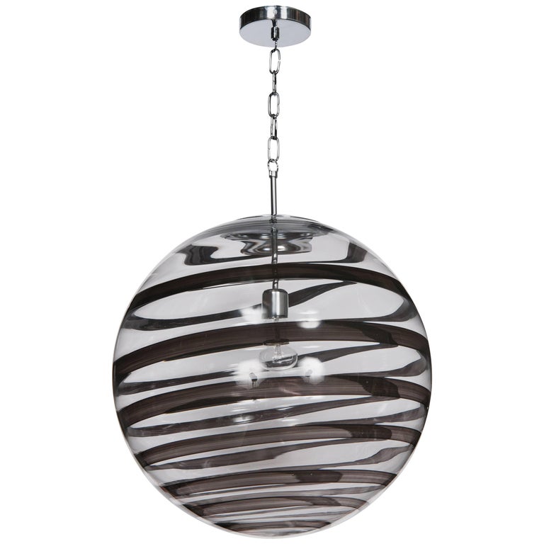 Murano Glass Globe Pendants with Black Swirl accent For Sale at 1stDibs