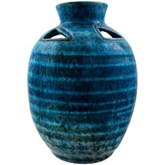 Accolay, French Ceramic Vase, Turquoise, Stylish Design with Stripes