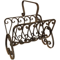 Vintage French Wrought Iron Document or Firewood Holder