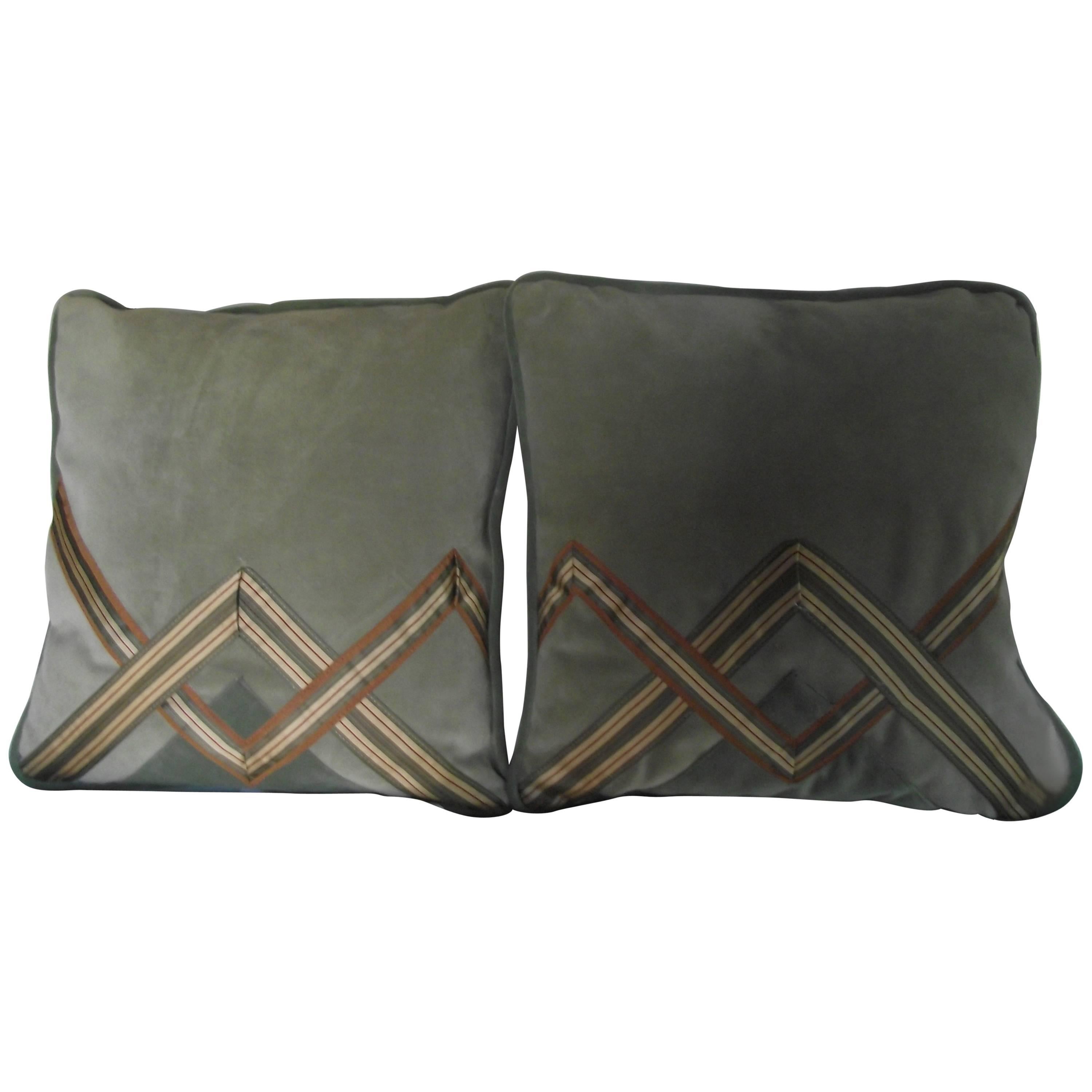 Art Deco Style Pillows, Pale Green, Siena and Gold Original Deco Designed Pillow For Sale