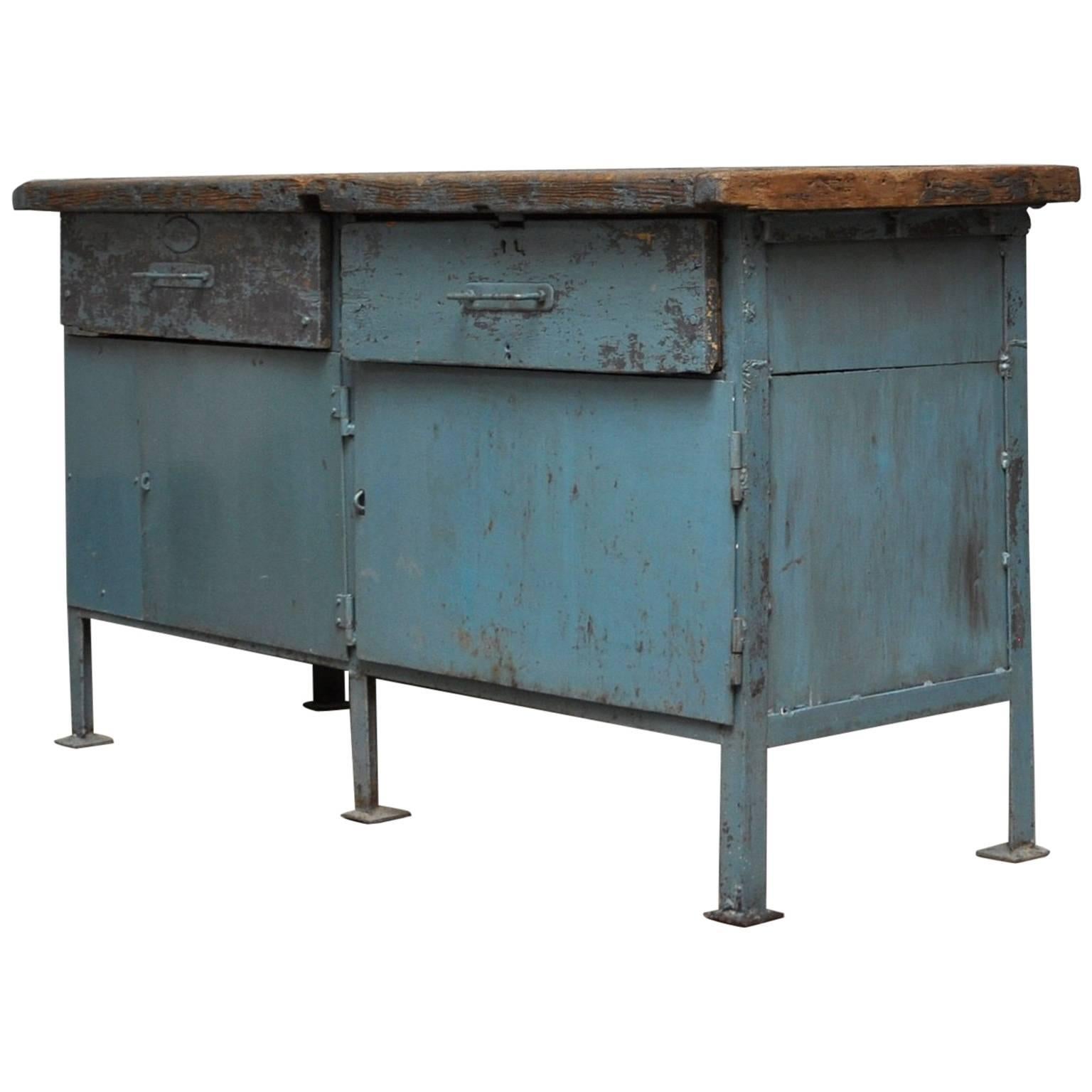Vintage Industrial Iron Workbench, 1950s