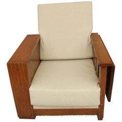 Heals Oak Reclining Chair with Bookcase and Table