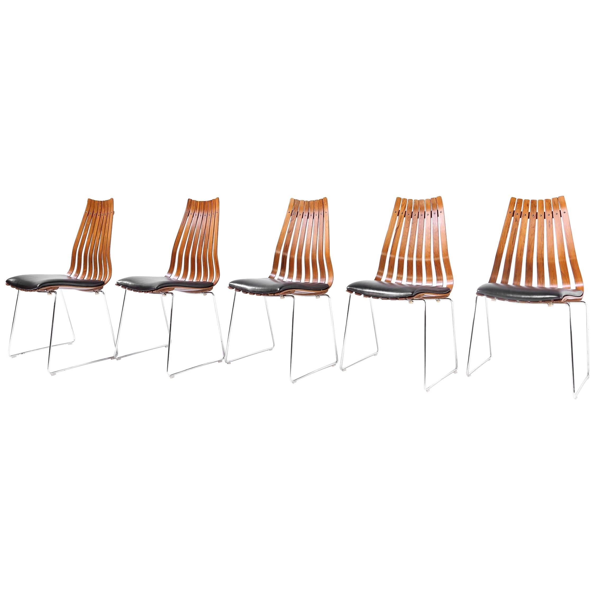 Five Hans Brattrud Rosewood Scandia Chairs Produced by Hove Mobler Norway For Sale