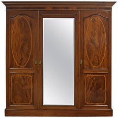 Antique Figured Mahogany Three-Door Wardrobe