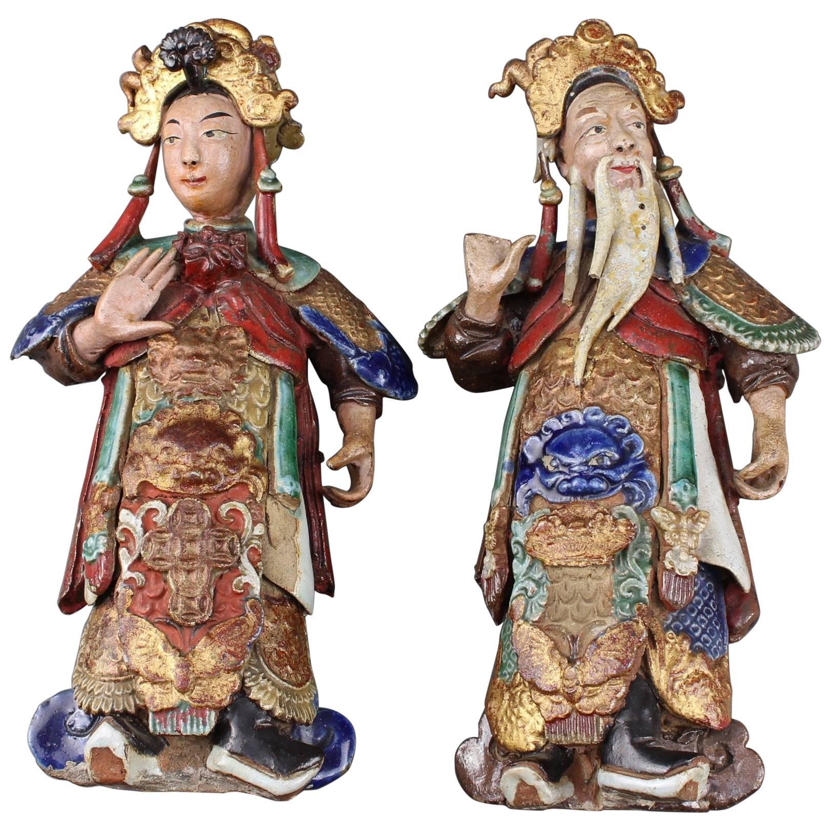 Set of Two 19th Century Chinese Earthenware Decorative Wall-Hanging Figures