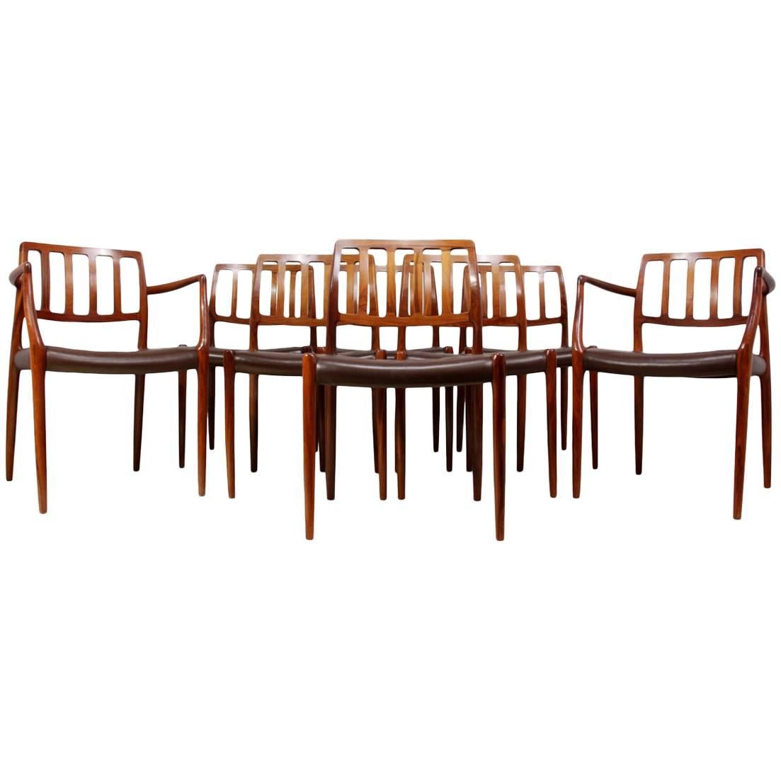 Rosewood Dining Chairs by N Moller Model 82, Set of Eight