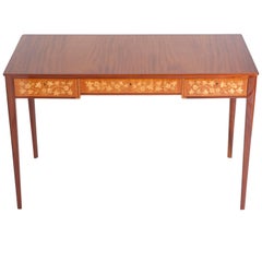 Swedish Carl Malmsten Desk Bright Mahogany Wood with Marquetry from the 1930s