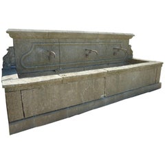 Large French Wall-Fountain in Natural Limestone with Three Water Spouts Provence