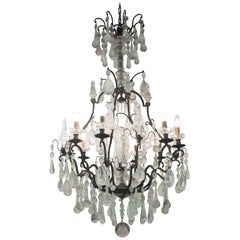 19th Century Bronze Chandelier with Rock Crystal