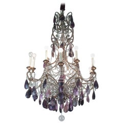 19th Century Bronze Chandelier with Blue John Stones and Glass