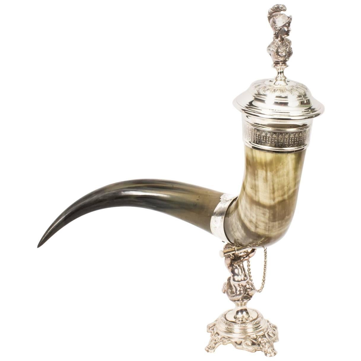 Antique English Silver Plated Horn Cornucopia, circa 1880