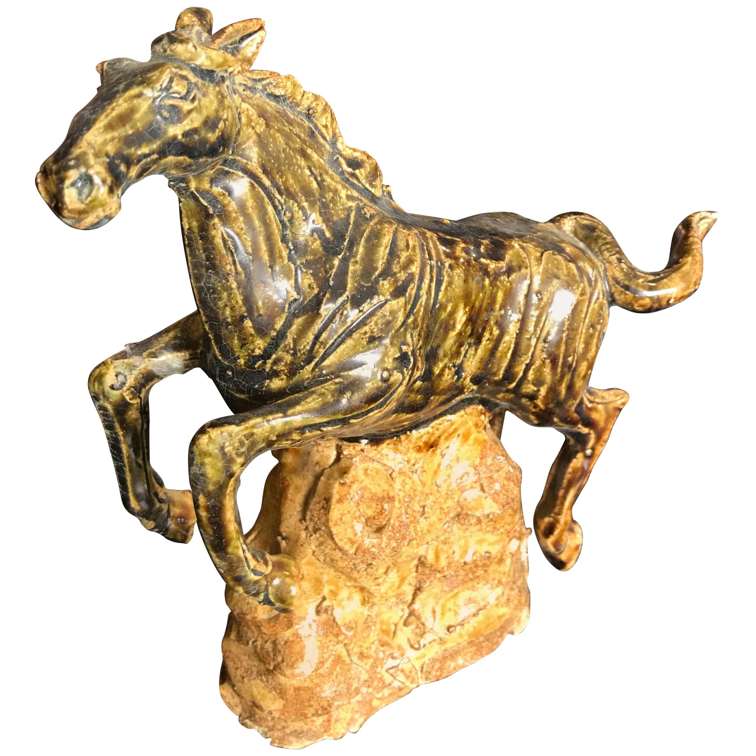 Japan Fine Old Galloping Horse Handmade and Hand-Painted Ceramic Sculpture