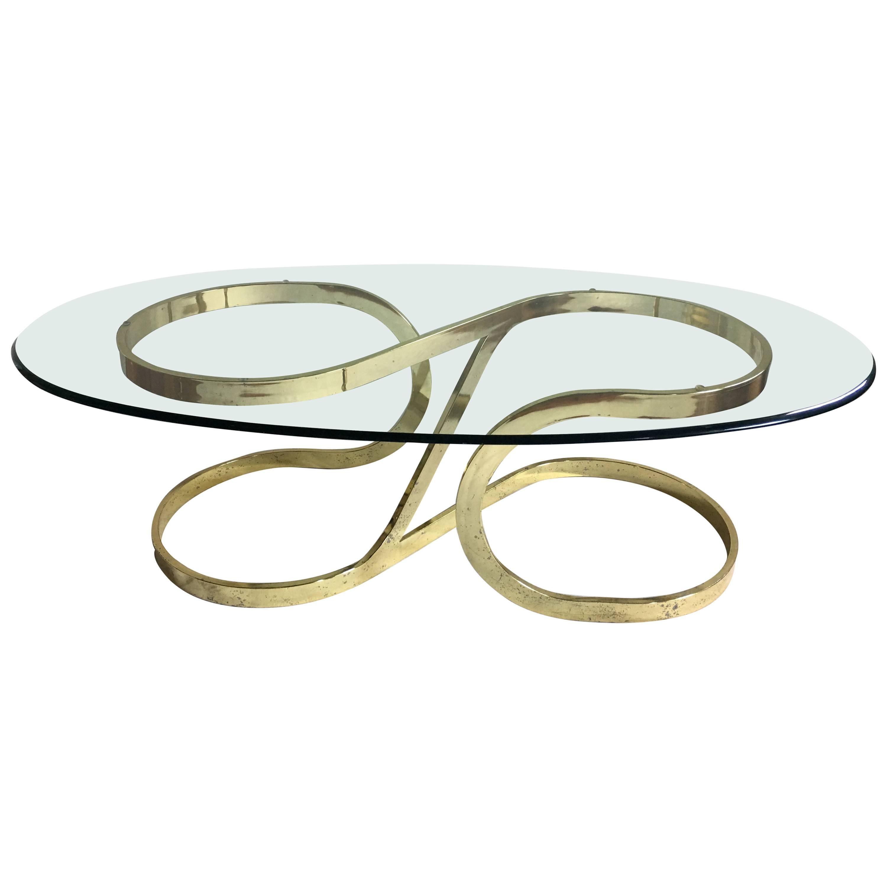 Sculptural Brass and Glass Cocktail Table
