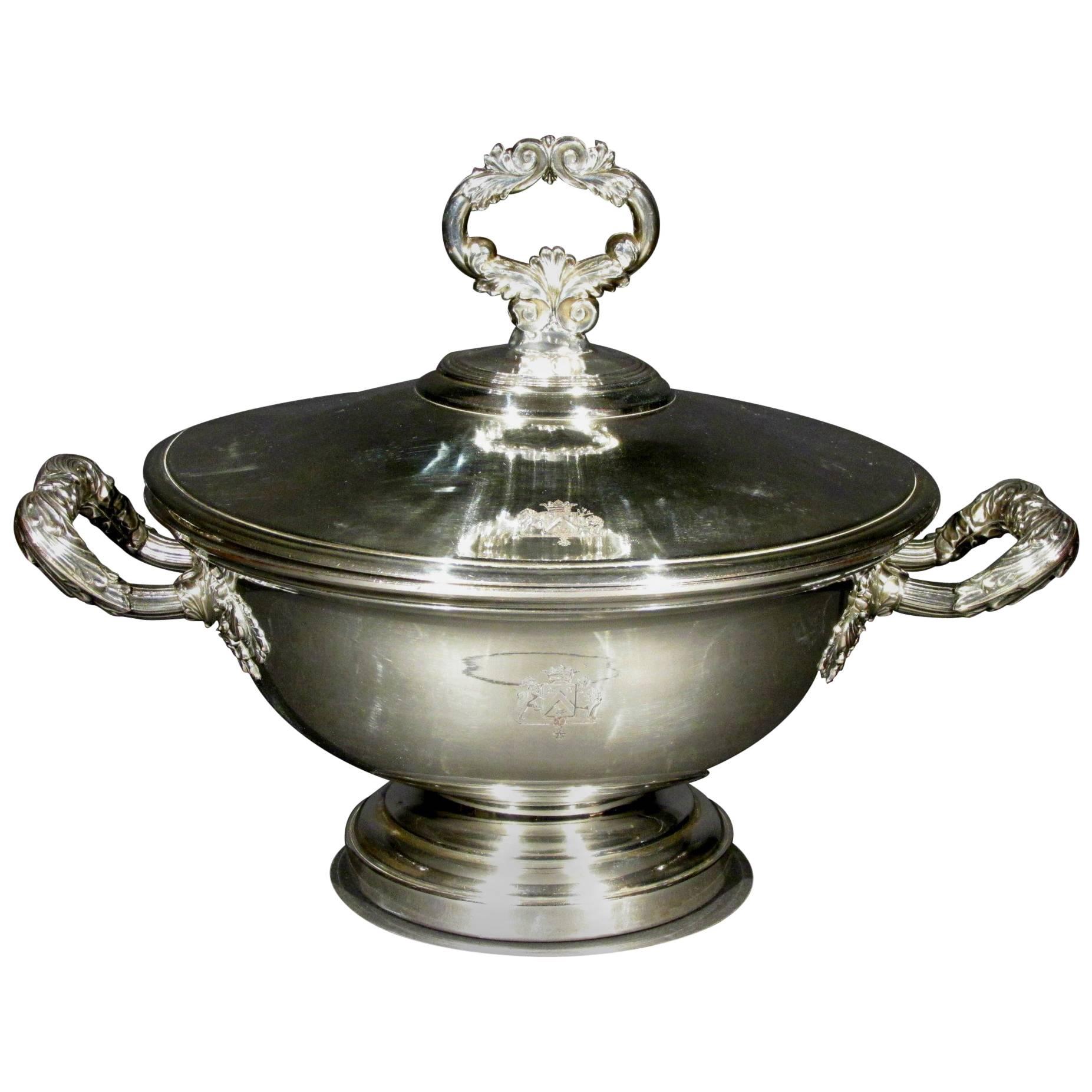A Rare Early 19th Century Silver Plated Lidded Tureen, France, Circa 1830 For Sale