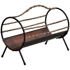 Bamboo Brass Fireplace Wood Holder in Copper and Wrought Iron