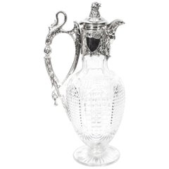 Antique Victorian Silver Plate and Hand-Cut Crystal Claret Jug, circa 1870