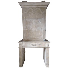 French Louis XVI Stone Fireplace with Trumeau and Fine Floral Sculptings