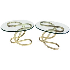 Sculptural Brass and Glass Side Tables, Pair