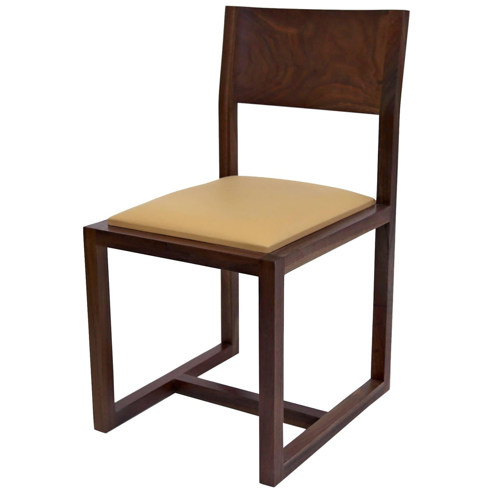 St. Lawrence Dining Chair Walnut Hardwood Leather Upholstered For Sale