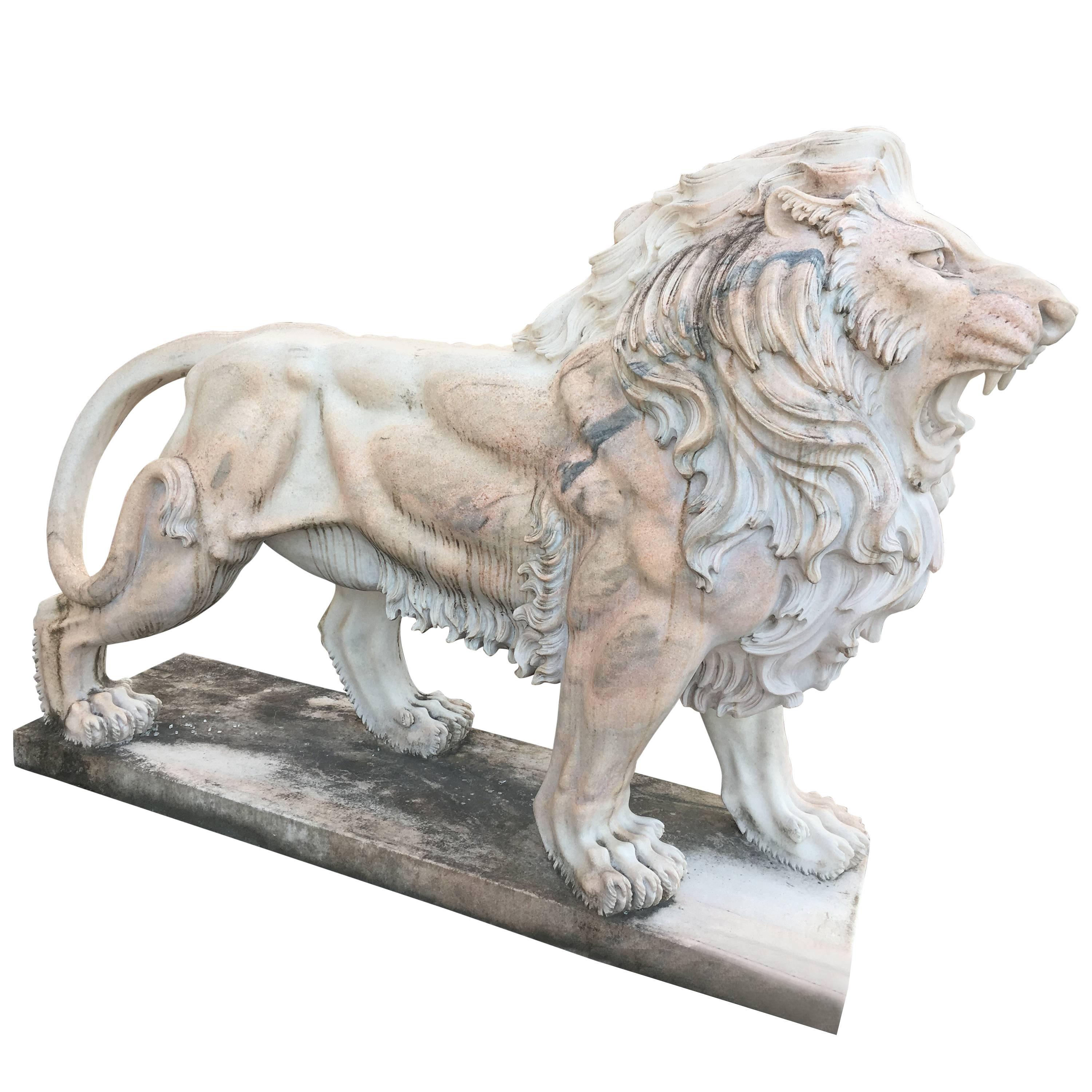 LAST SALE Early 20th Century Large White Marble Lion, Italy