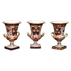 Set of 3 Large Derby Urns, England 19th Century