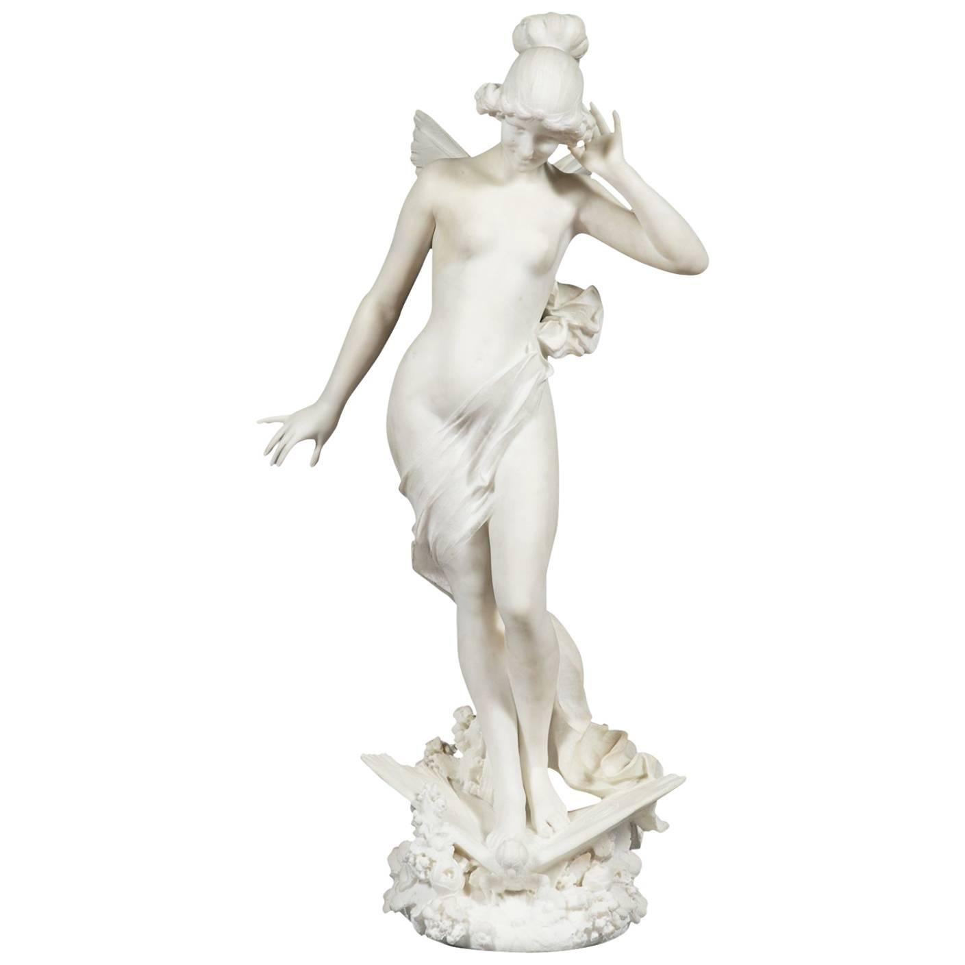 19th Century Italian Marble Figure of a Nymph on a Butterfly A. Batacchi